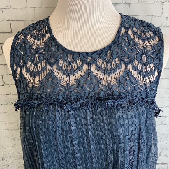Lane Bryant Blue Pleated Lace Yoke Swing Shift Dress 14/16 Plus Mini Feminine - Picture 5 of 16